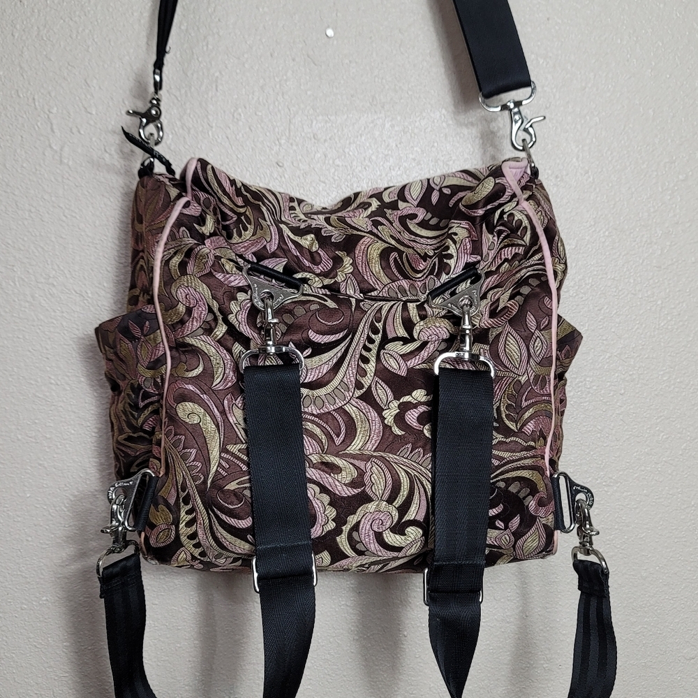 Petunia Pickle Bottom Brown Pink Tan Floral Paisley Diaper Bag - Picture 5 of 16